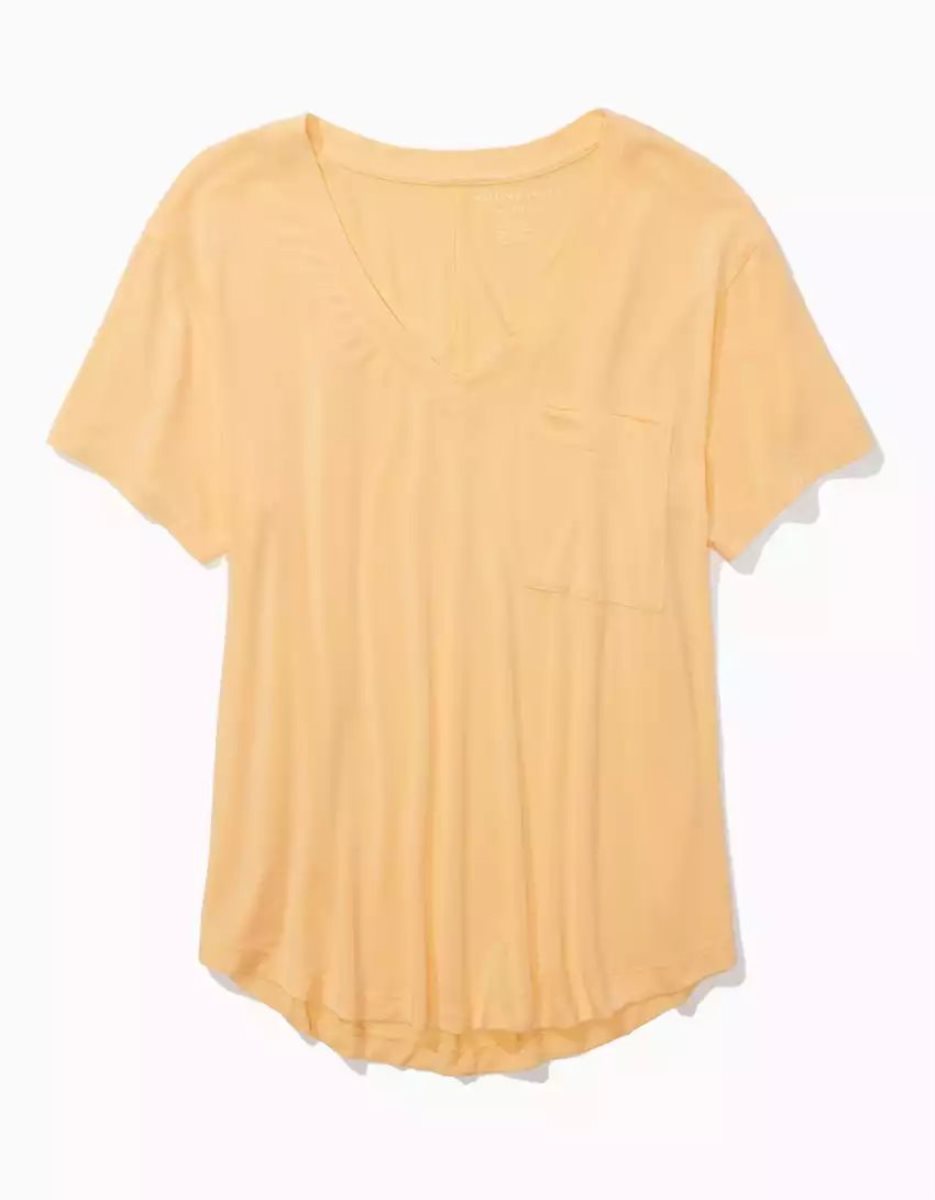 T Shirts American Eagle AE Soft & Sexy V-Neck Pocket Tee Orange Femme | MHZ-40833764